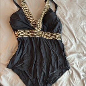 Stylish Black and Gold Kids One Piece Swimsuit